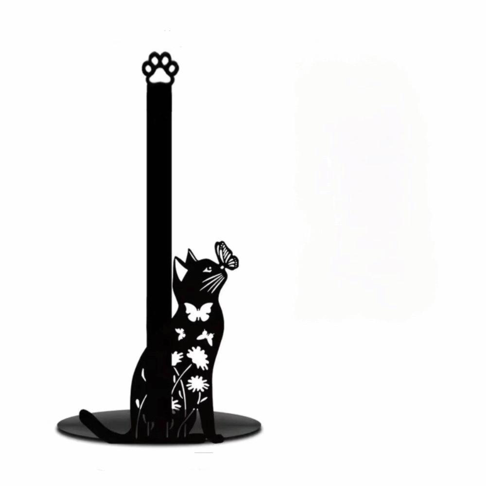 Roll Organizer Cartoon 2D Flat Cat Tissue Holder Sturdy Wooden Base Vertical Napkin Holder Decorative Kitchen Paper Rack Parties