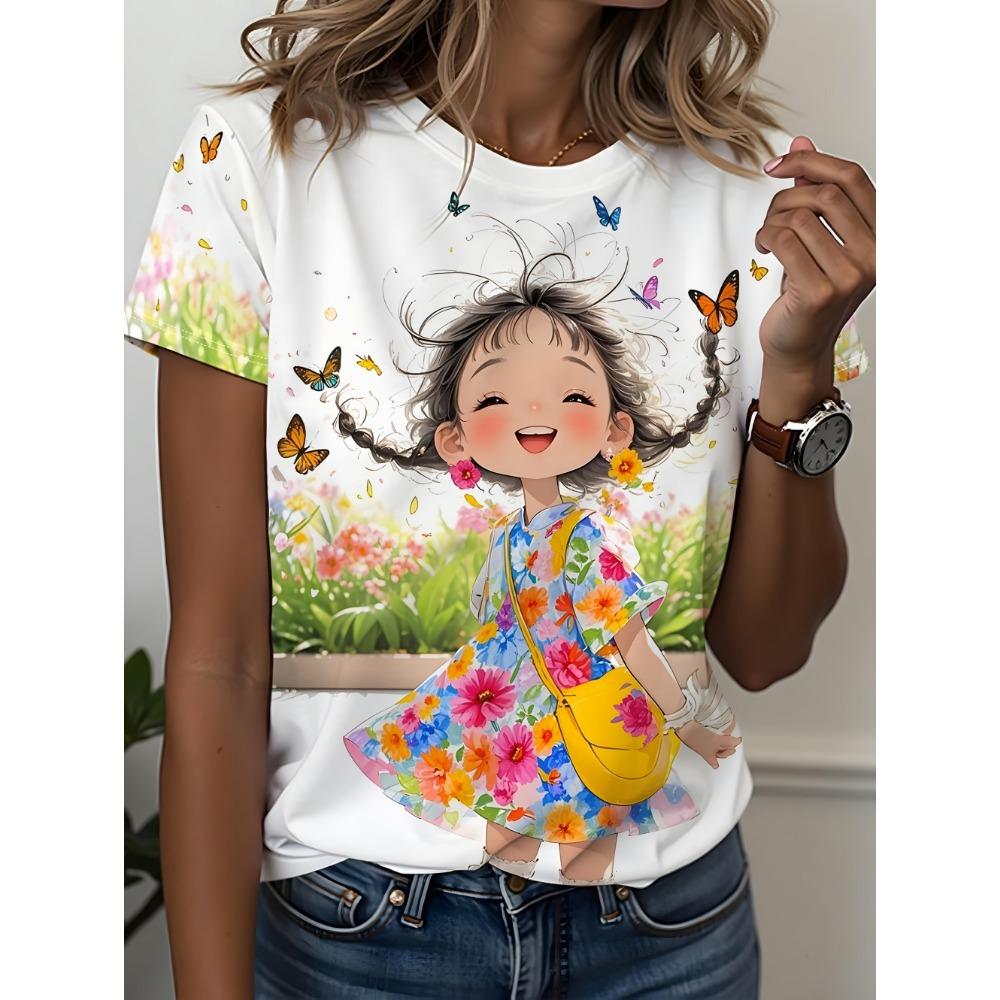 Women’s Summer Printed Short Sleeves T-Shirts Personalized Girl Graphic Casual Trend Clothing Tees Tops Vacation Woman Clothes