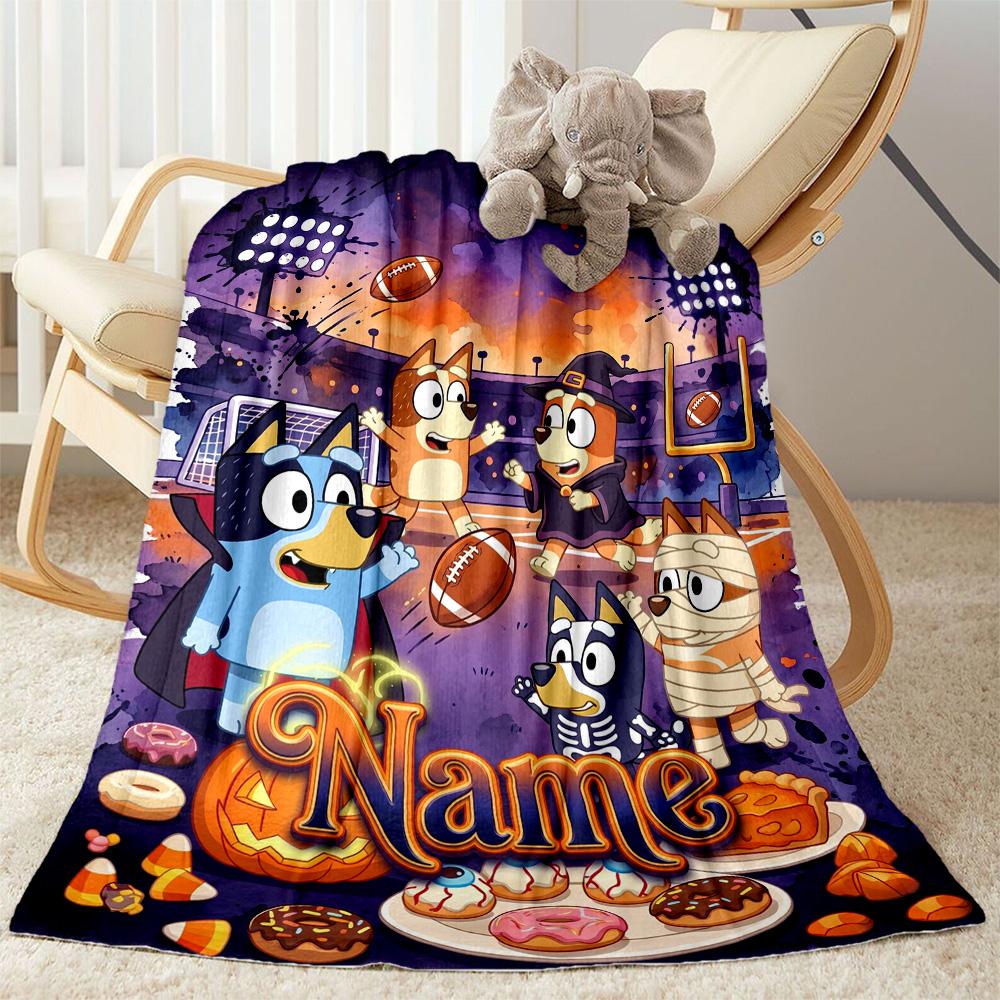 Bluey Sports Adventure Customize Your Name Blanket Gift Personalized Blanket Ultra-Soft Great for Seaside Couch Bed Home Decor Four Seasons Universal