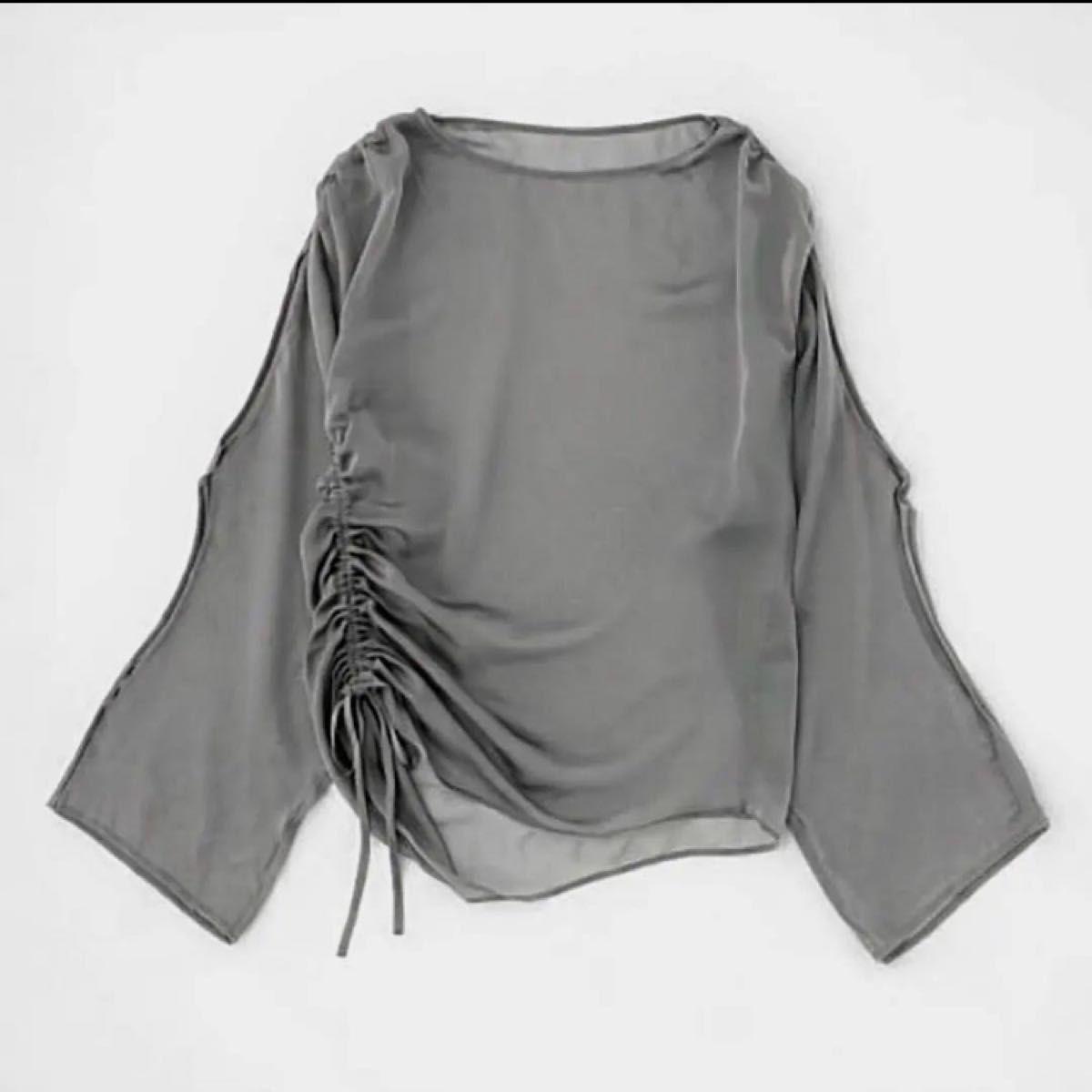 MOUSSY M_ Sheer tops long sleeve gathered blouse women s shirt sheer spring/summer black see-through black