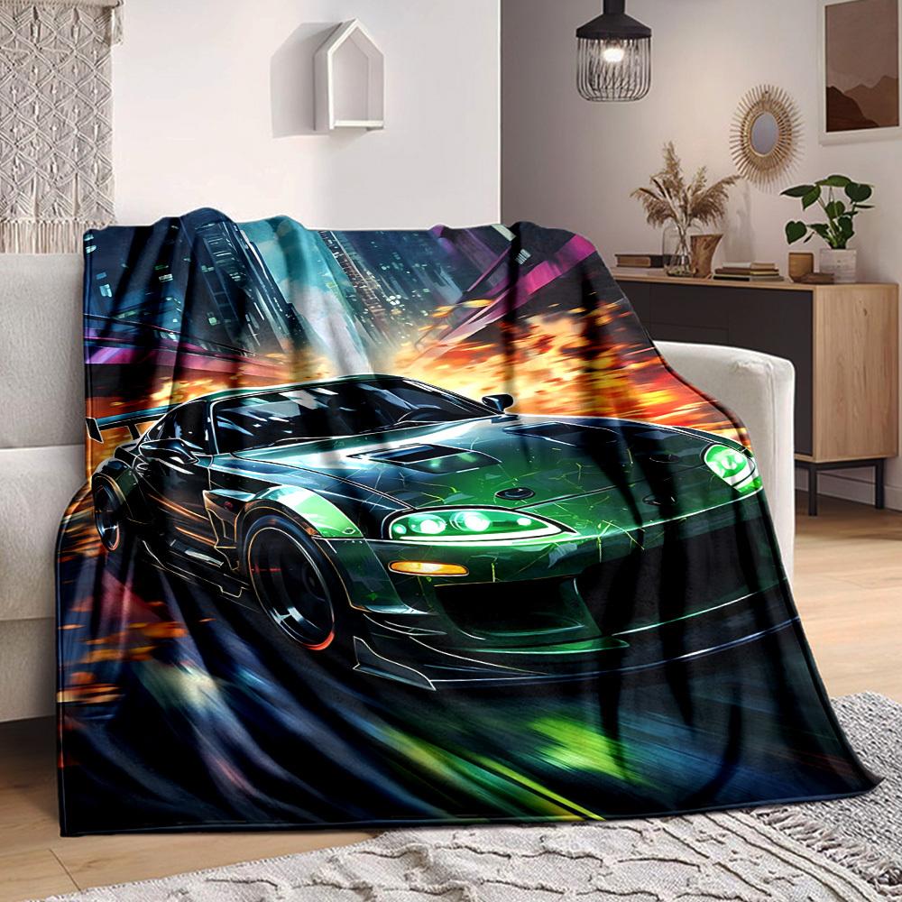 

1PC Green Sports Car Blanket, Throw For Sofa, Bed, Travel, Camping, Livingroom, 80cm×120cm