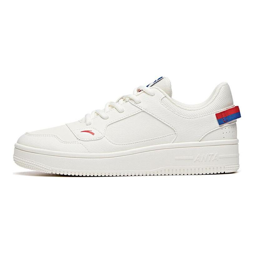 Anta Synthetic Leather Casual Coverage Slip Resistant Low Top Skateboard Shoes Men's White Blue Red 912018022-1