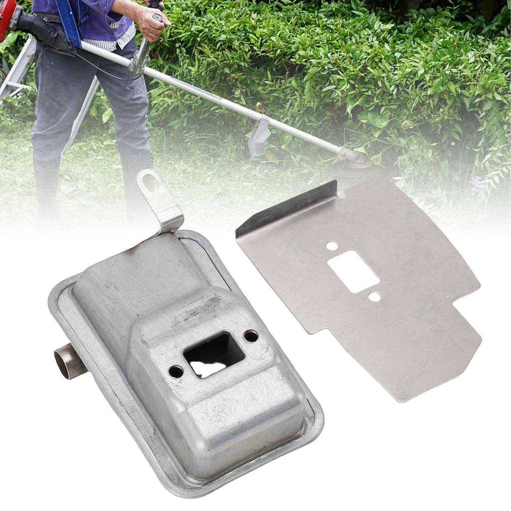 Trimmer Schalldämpfer Stahl Auspuffschalldämpfer mit Schutzblech Deflektor für 143rII für G35L G45 Trimmer