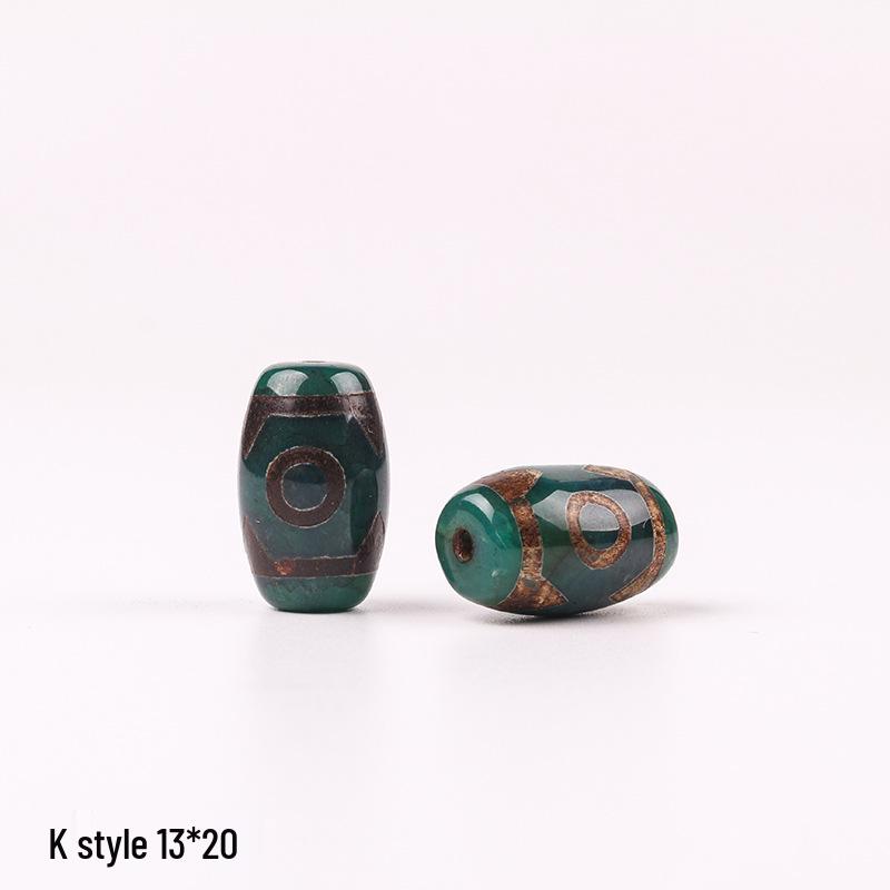 Tibetan Three-Eyed Dark Green Agate Dzi Pendant Necklace