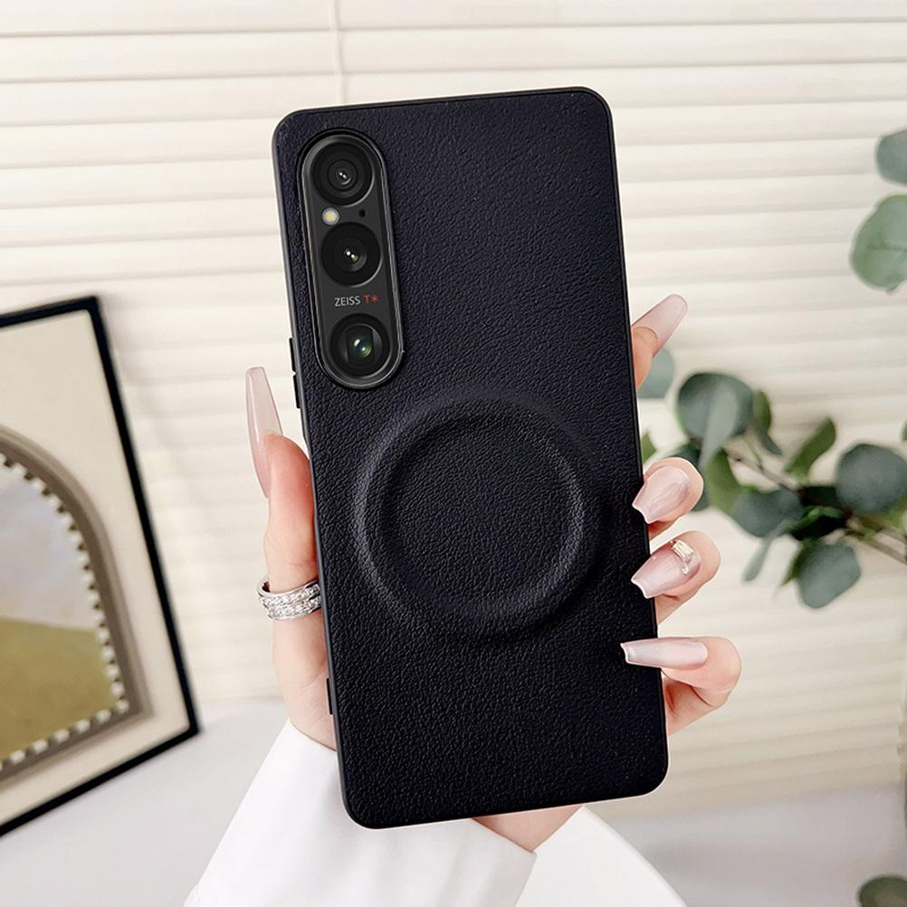 

Plain Leather Built-in Magsafe Magnetic Ring Case For Sony Xperia 1 VII Xperia 1 vi 10 VI 1 V 5 v 1 iv 5 iv Camera protect cover Sony Xperia 10 VI