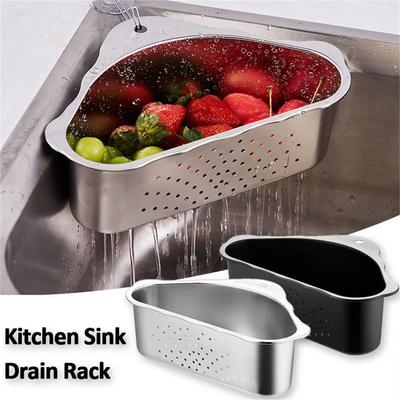 Mesh Colander Portable Strainer Stainless Steel Triangle Sink Shelf Drainage Basket  Household