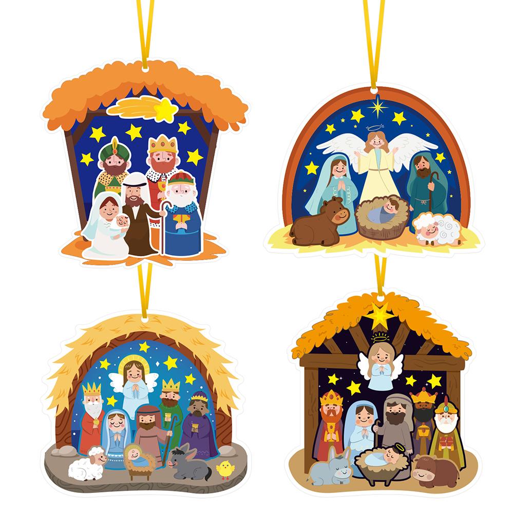 24pcs Cartoon Birth Scene DIY Card Stickers Children's Educational Stickers For Christmas Party Event Christmas Tree Decoration