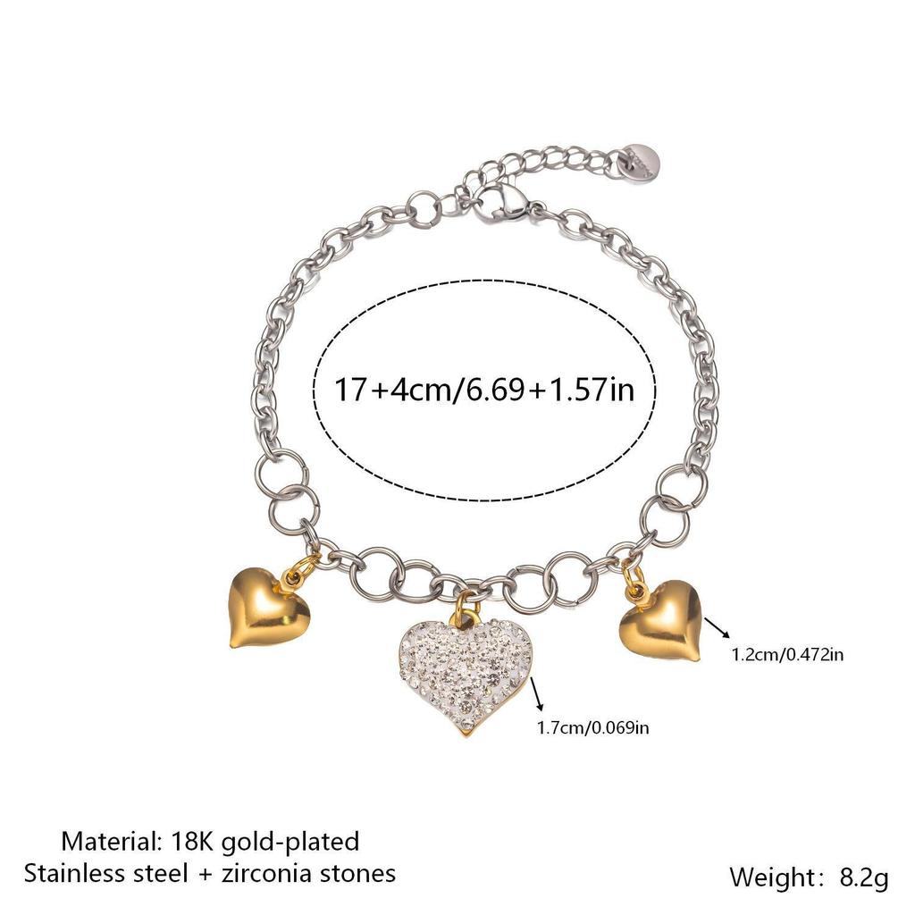 Europäischer Bestseller: 18K Goldplattiertes Edelstahl Herz Anhänger Halskette & Armband Set mit Zirkonia, Wasserdichter Schmuck.