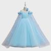 Off-Shoulder Princess Dress with Long Cape for European & American Girls - Fluffy Yarn Catwalk Costume