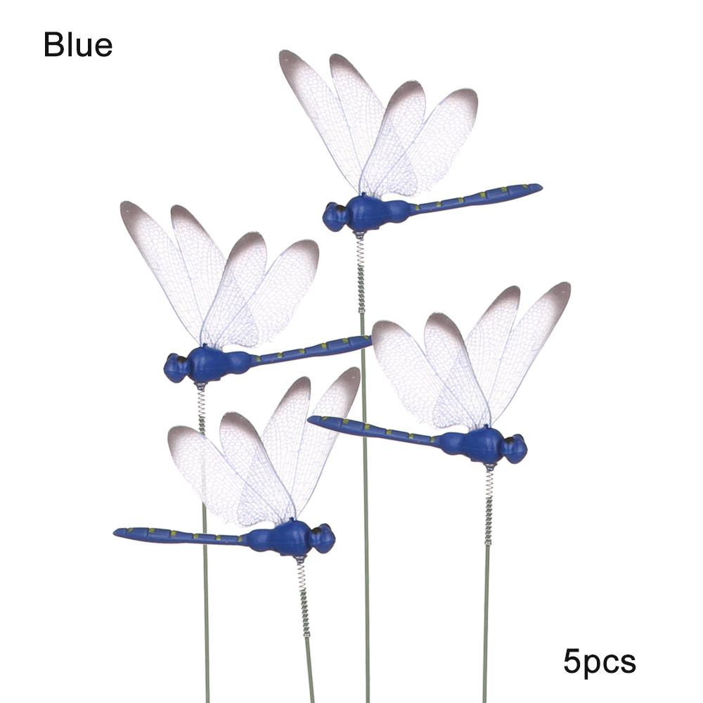 5PC New Creative Handicraft Yard Lawn Ornament 3D Simulation Butterfly Thin Stick Artificial Dragonfly With Stem Home Room Decor