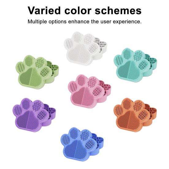 מחזיק מברשות איפור 2 ב-1, משטח סיליקון טקסטורלי לניקוי מברשות איפור עם מחזיק ייבוש, מארגן מברשות בצורת כף חתול לניקוי ואחסון