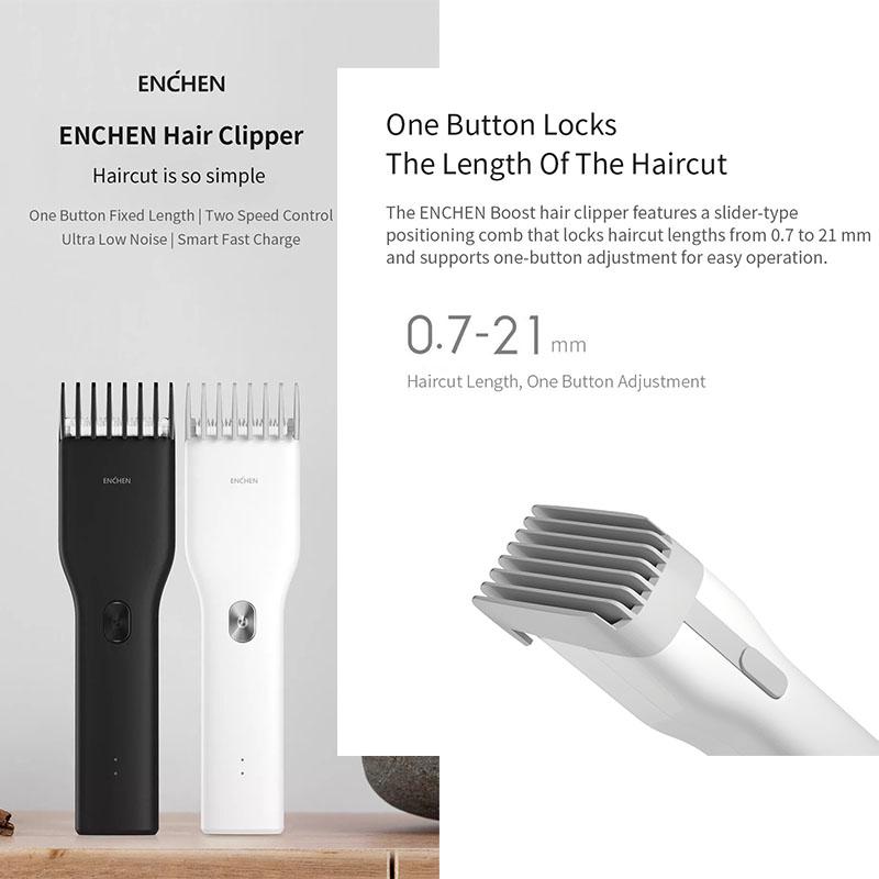 Xiaomi ENCHEN Boost Tragbarer elektrischer USB-Haarschneider mit zwei Geschwindigkeiten, Keramikschneider, schnelles Aufladen der Haare