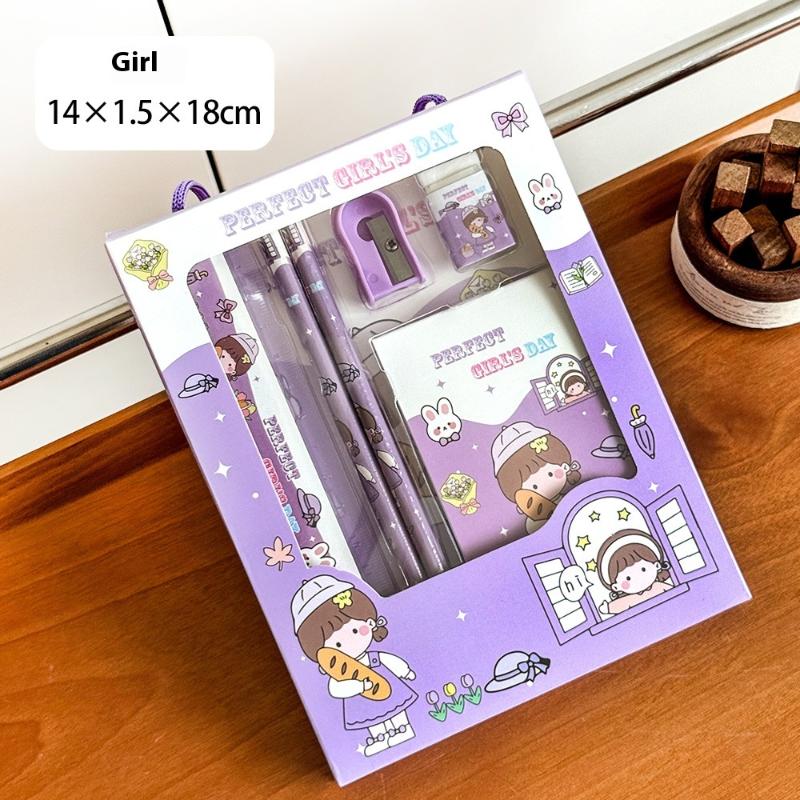 6Pcs/Set Cute Cartoon Capybara Pencil Stationery Set Kawaii Eraser Pencil Sharpener Children Student Stationery Supplies