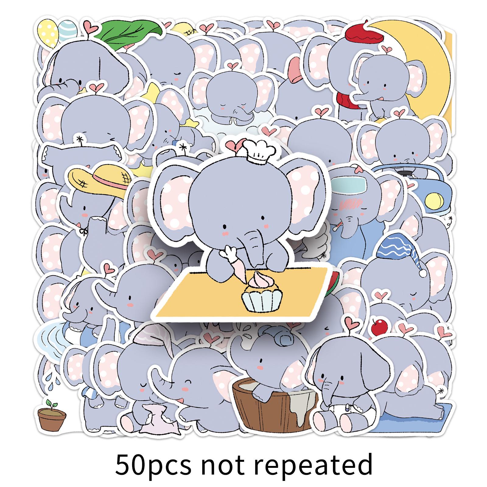 

50 Sheets Cute Cartoon Elephant & Animal Stickers for Notebooks, Scooters, Refrigerators