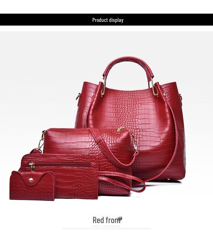 Women's 2023 European & American Crocodile Pattern Four-Piece Mother-Child Bag Set - Shoulder, Handheld, Crossbody & Bucket Styles