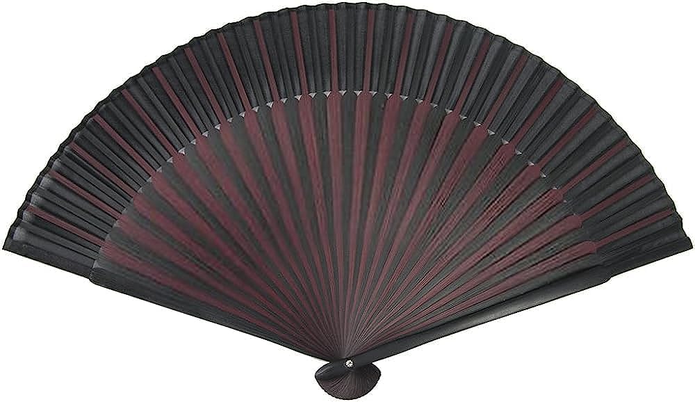 Folding pure bamboo set of two fan for men [KYOETSU] [Kyoetsu] fan, silk, plain, two-tone black, (fan, bag) (17)
