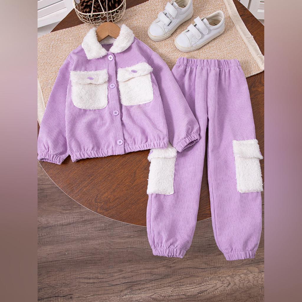 Kids Cartoon Casual Fashion Outfit Set Long Sleeve Top & Pants