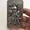 Old Chinese Tibet Silver Handcarved Double-Sided Boy Pendant Waist Tag