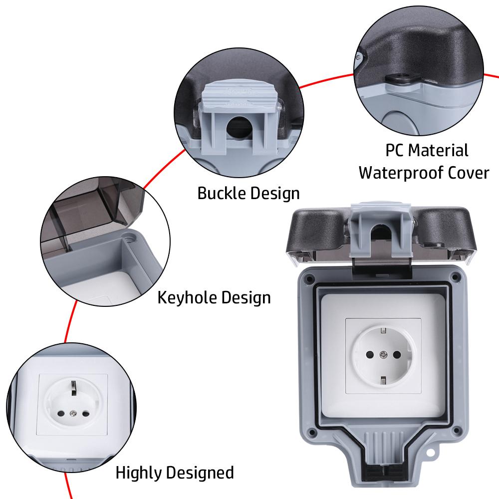 Priza Electrică de Perete cu 2 Ganguri cu Lumină LED Comutată, Porturi USB Duble, Soclu Impermeabil 16A