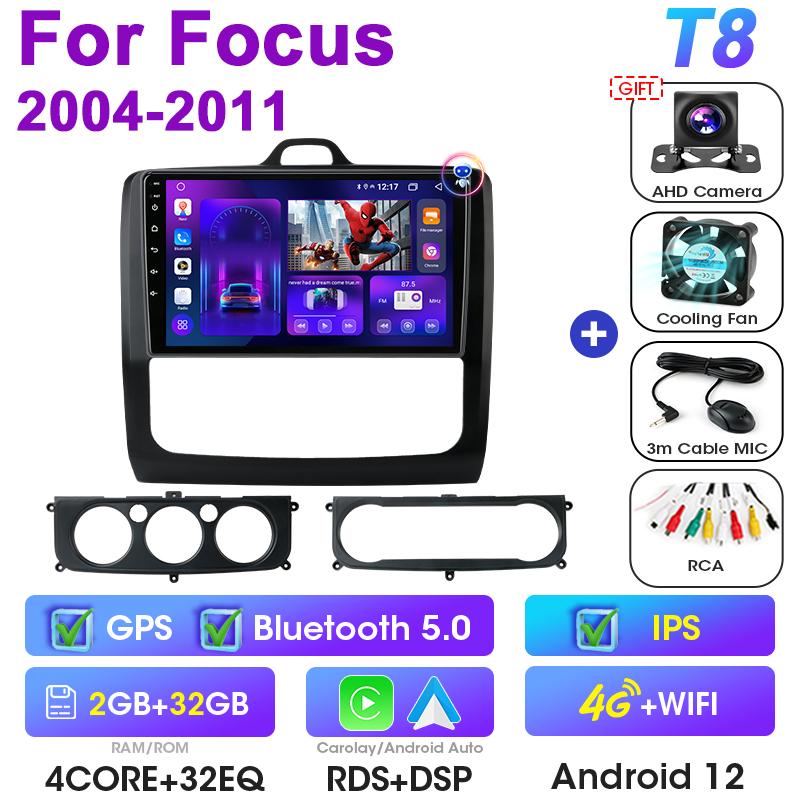 2 Din Android 12 Car Radio For Focus 2 3 Mk2 Mk3 2004 - 2011 Multimedia Video Player GPS 4G Carplay Auto Stereo DVD QLED RDS DSP