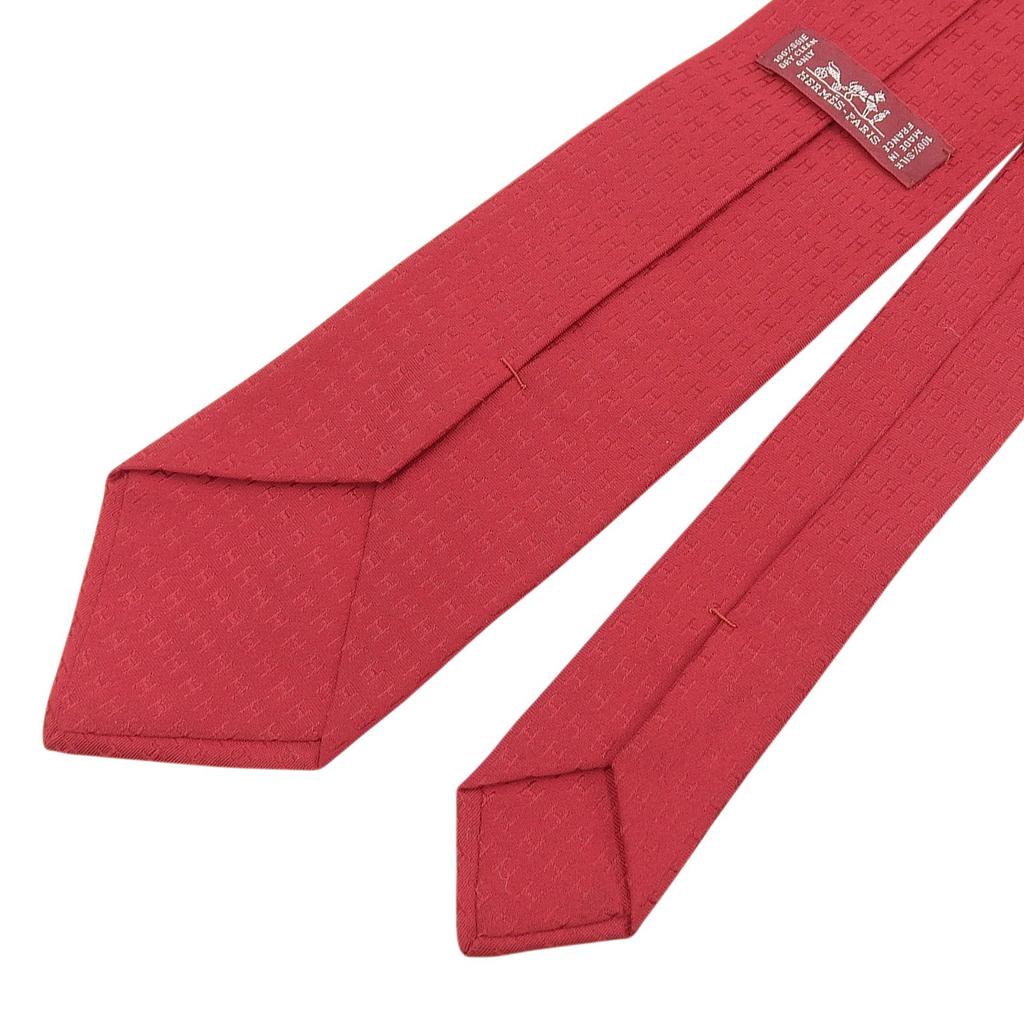 Excellent HERMES tie H-patterned silk twill tie Red silk mens Used