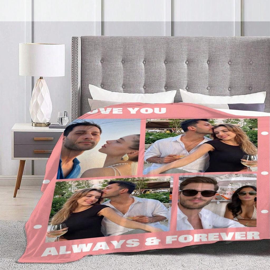 1PC Custom Personalized Blanket Personal Photo Flannel Bed Blanket Birthday Wedding Couple Valentine's Day Holiday Gift Blanket