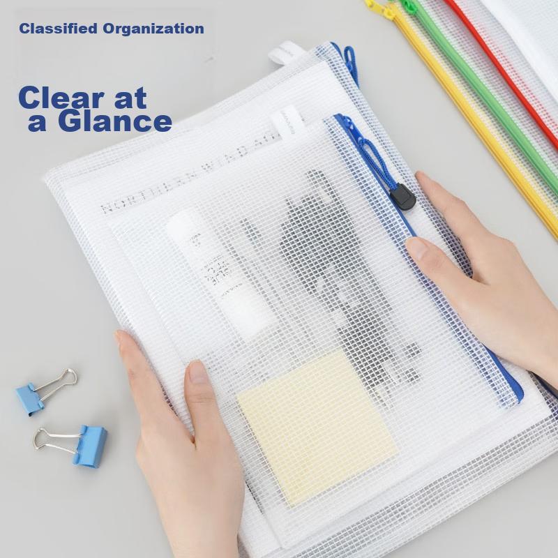 5 A5 File Folders with Subject Classification, Zipper Mesh Pockets, Plastic Exam Stationery Bags, Exam Storage Bags, Test Paper Pouches