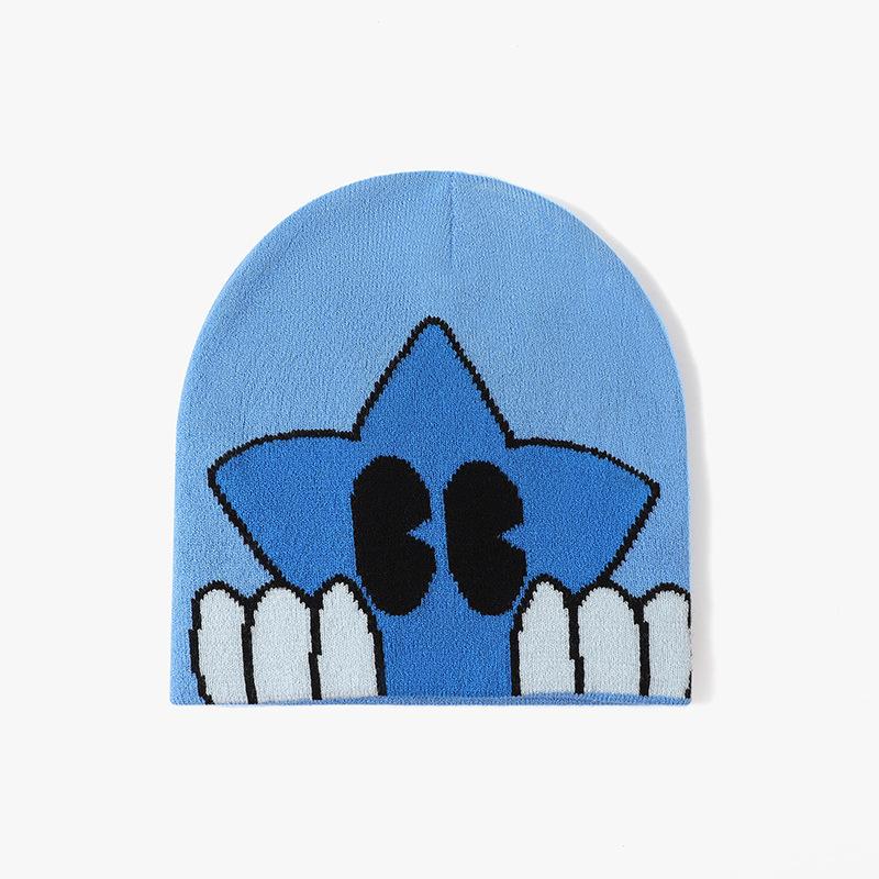 Star Smiling Cartoon Knitted Jacquard Hat for Men and Women, Personalized Autumn and Winter Woolen Pullover Cold Hat