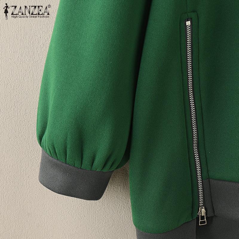 ZANZEA Women Casual Round Neck Long Sleeve Zipper Pullover Sweatshirts
