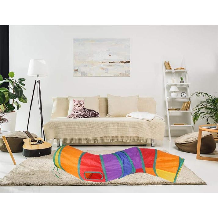 Cat Tunnel for Indoor Cats Interactive, Rabbit Tunnel Toys, Pet Toys Play Tunnels for Cats Kittens Rabbits Puppies Crinkle Pop Up Rainbow 47" Shape S