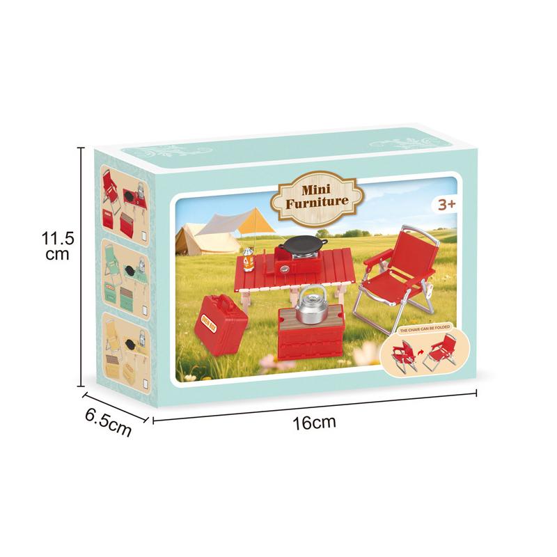 Simulation Mini Picnic Camping Set Dollhouse Outdoor Scene Decor Folding Tables Chair Stool Cassette Stoves Kid Pretend Play Toy