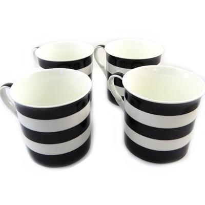 [N3669] - Set of 4 Porcelain Mugs 'Coloriage' Black White - 95x85 Mm