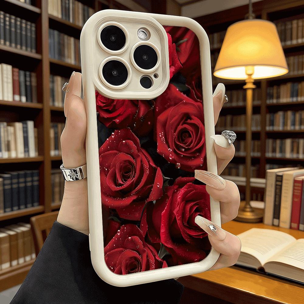 Red Roses with Dewdrops Phone Case for iPhone 17 16 15 14 13 12 11 Pro Max Plus Anti Scratch, Gel Flexible Protective