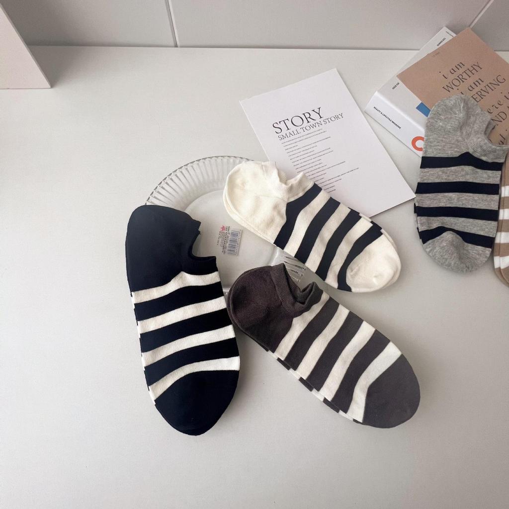 Men's Striped Cotton Boat Socks: Non-Slip, Sweat-Absorbent, Deodorant, and Thin for Spring To Autumn.