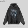 Oversized Hoodie With Wolf Head Print Streetwear Distressed Cotton Sweatshirt Men Women