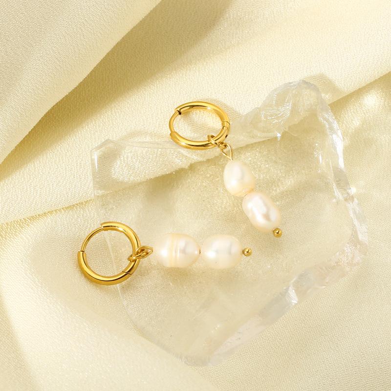 14K Gold Barockperlen Ohrringe - Damen Geometrischer Edelstahl Süßwasserperlen Anhänger