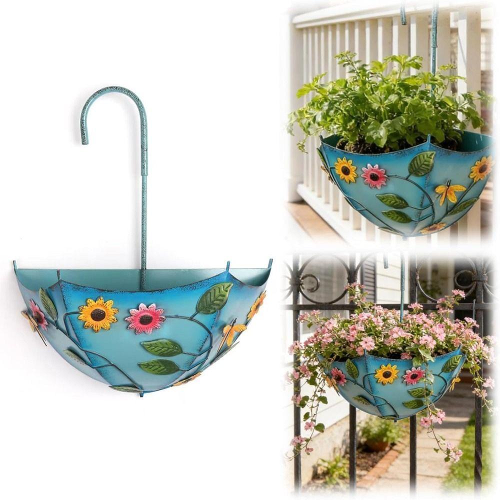 Umbrella Shape Umbrella Hanging Planter Metal Balcony Planter Hanging Flower Pot  Porch Railing