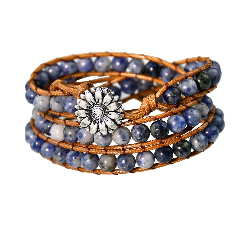 Natürlicher Stein Handgewebtes Armband Damen Bohemian Mehrschichtiges Wickel-Handseil Tigerauge Stein Armband.