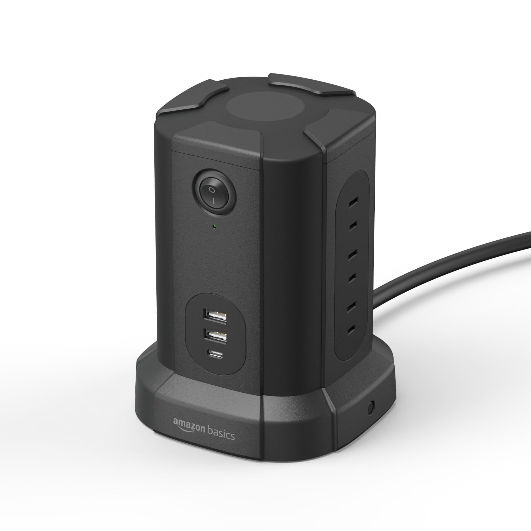 

Amazon Basics Octagonal Power Strip Tower with 9 AC Outlets, 2 USB-A Ports, and 1 USB-C Port, 15A, 1.8m Cord, Black