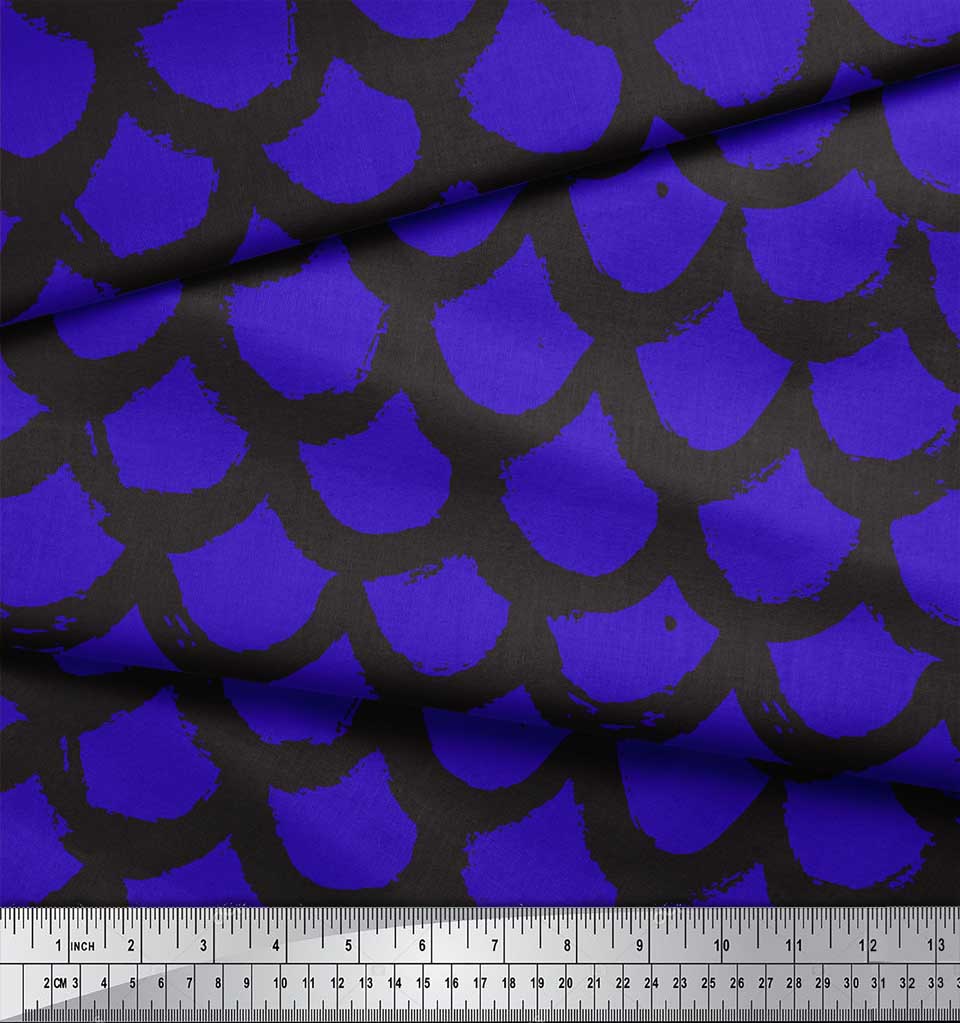 Soimoi Blue Japan Crepe Satin Fabric Fish Animal Skin Decor Fabric Printed Metre 42 Inch