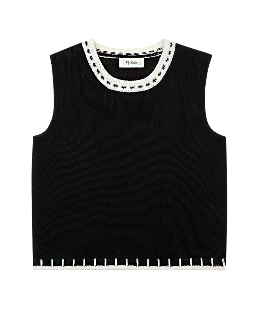 VLETI Viscose Color Scheme Knit Sleeveless (Black)