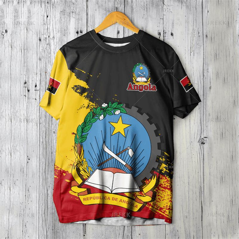 3D Printing The Republic-of Angola Map T Shirt Angola Coat Of Arms Flag Graphic Short Sleeves Vintage Ethnic Mens Clothing Tops