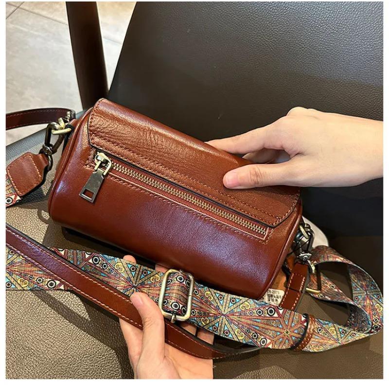 Cylindrical Pillow Genuine Leather Women's Handbag, Underarm Bag Fashiable Versatile Women's Commuting Shoulder Crossbody Bag
