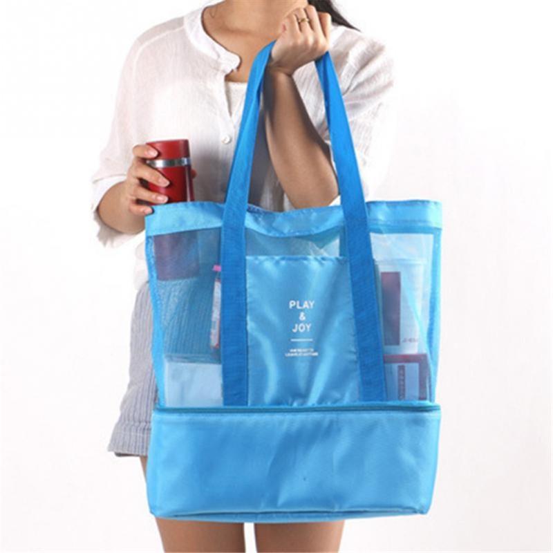 High Capacity Mesh Transparent Bag Double-layer Heat Preservation Large Picnic Beach Bags Tote Office Lunch Snacks Bag