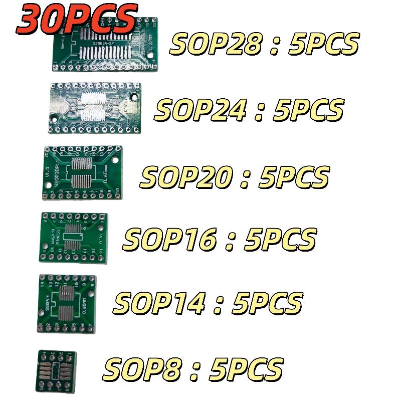 

30/35 шт. Sop24 Sop8 Sop14 Sop16 Sop20 Sop28 Smd Перехідник на Dip Конвертерна плата Sop 8 14 16 20 24 28 Набір друкованої плати 30PCS