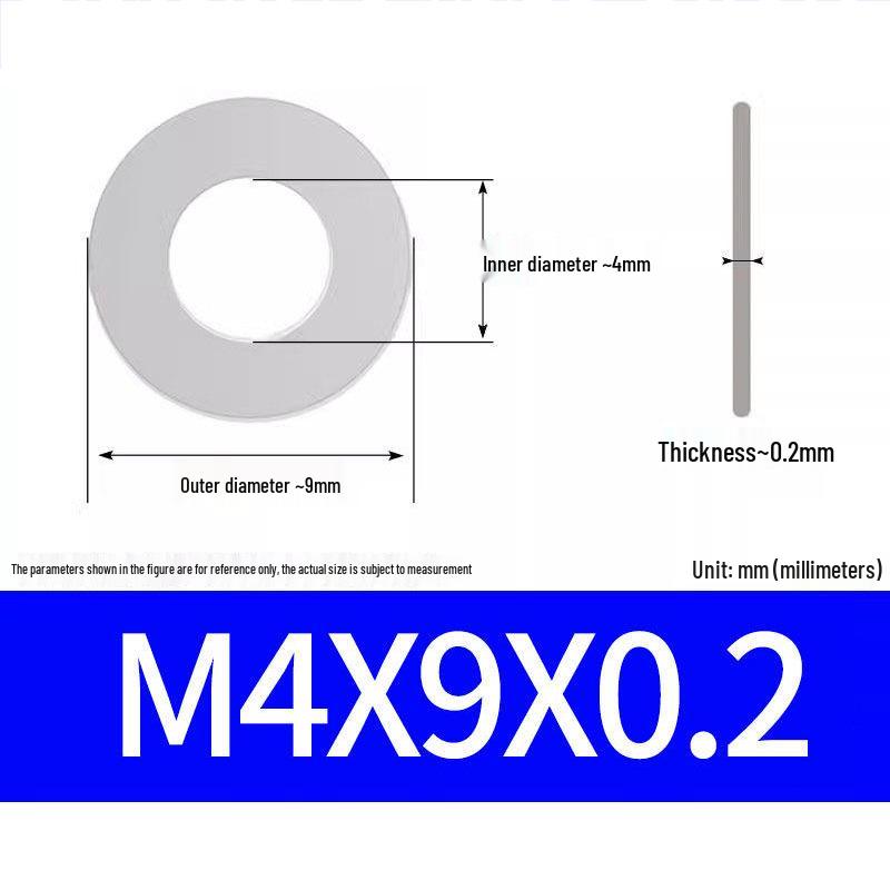 304 Stainless Steel Ultra-Thin Flat Washer, Thickness: 0.1/0.2/0.3/0.4/0.5 Mm, Sizes M1-M8