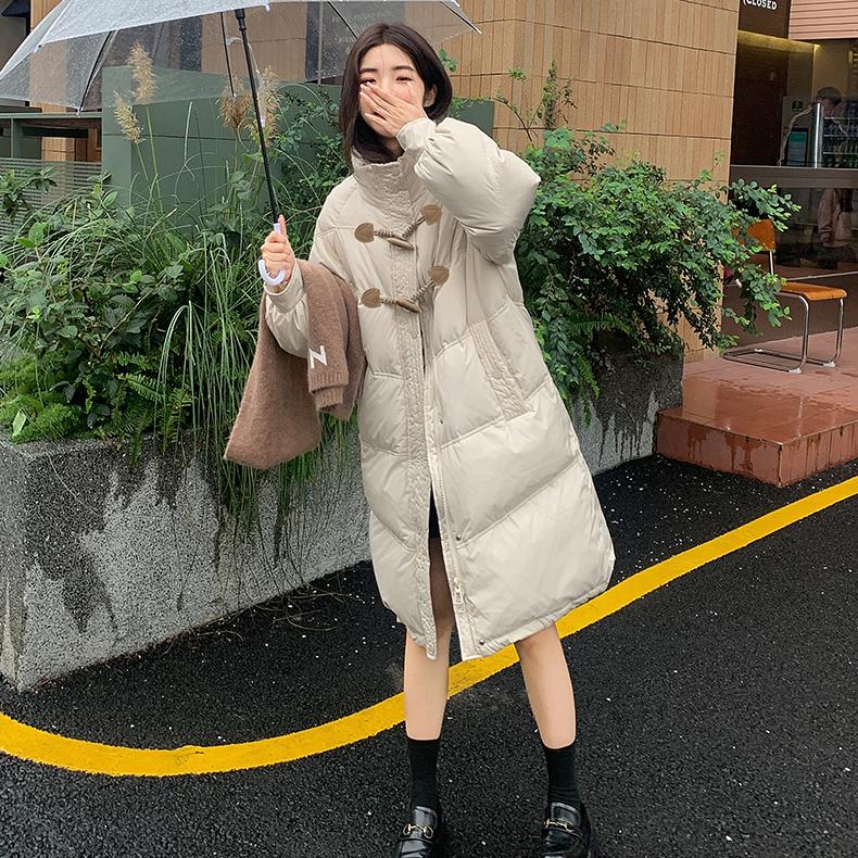 Thickened Korean-style Bread Coat with Horn Button  Loose Fit Cotton Jacket