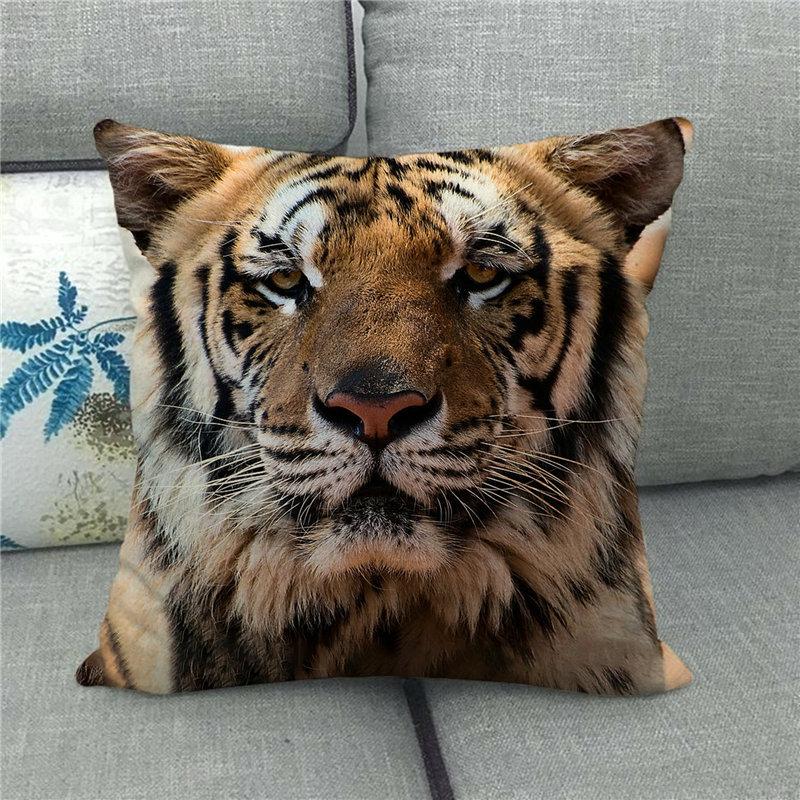 Wild Animals: Lions, Tigers Digital Printing Short Plush Pillow Covers For Car Sofa Office Cushion Cover Home Goods 60X60Cm