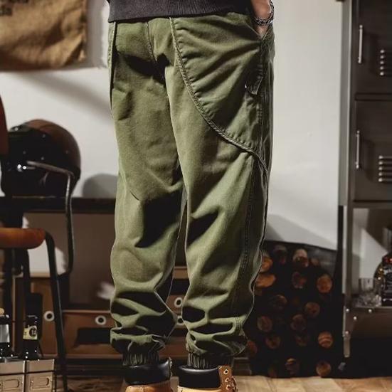 Men Harem Pants Thin Solid Color Elastic Waist Pockets Ankle-banded Drawstring Deep Crotch Wear-resistant Soft Breathable Men Cargo Pants Long