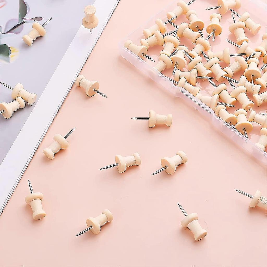 Wood Push Pins Map Tacks Marking Pins Wooden Map Thumb Tacks With Steel Point For Cork Bulletin Board Craft Projects (natural Color)100pcs